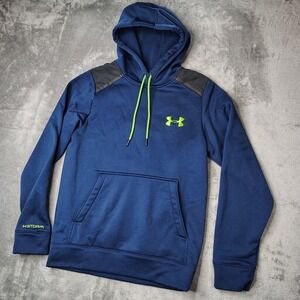 Under Armour Storm‎ Hoodie Mens Small Blue Spellout Fleece Lined Sweatshirt